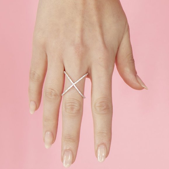 Silver 925 Rhodium Plated 4 Way CZ Cross Ring - Picture 4 of 11